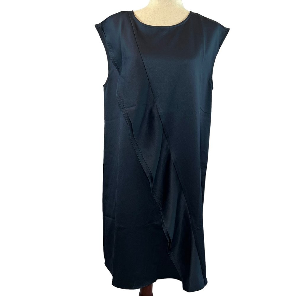 Like new H by HALSTON Navy Blue Satin-Like Sleeveless Shift Dress Size Medium - Picture 1 of 10
